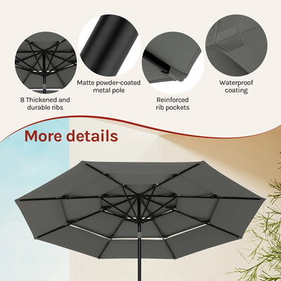 Round Large Garden Parasol 292cm Tilt Adjustable Beach Parasol UV Protection with 3 Ventilation Parasol for Balcony Garden
