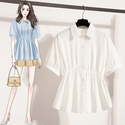 Plus Size Polo Shirt Women Summer 2025 New Korean Style Large Size Loose Chiffon Blouse Women Slim Waist Casual Tops Female