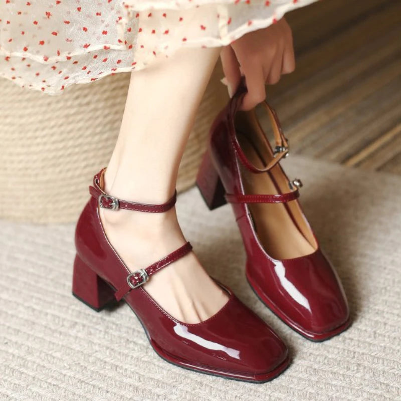 2025 New Women's Mary Janes Shoes High Quality Leather Shoes for Women Square Toe Shallow Buckle Strap Women's Shoes sandalias