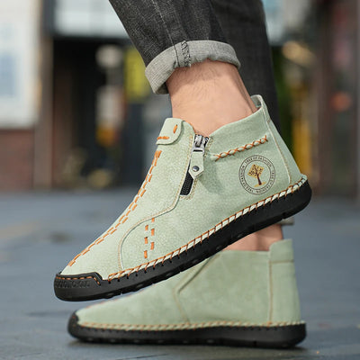 Handmade Leather Casual Shoes For Men Sneakers Men Flat Footwear Zipper Leather Boots Men Ankle Plus Size 39-48