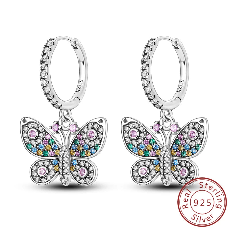 New 925 Sterling Silver Hoop Earrings Heart Bow Gift Box Strawberry Snake Bone Drop Stud Earrings For Women Fashion Jewelry Gift