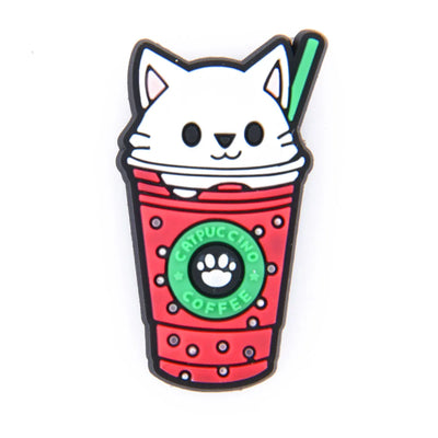 1pc Cute Cartoon Cat Coffee Cup PVC Shoe Charms Buckle Clogs Accessories for Girls Sandals Decoration Kids Gift