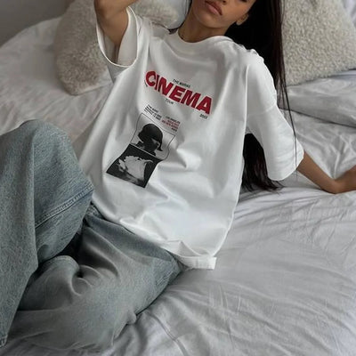 Y2K Women's Tshirt Top Cotton Portrait Letter Printed T-shirt Round Neck Short Sleeve Summer Luxury Brand Fashion Street Tees
