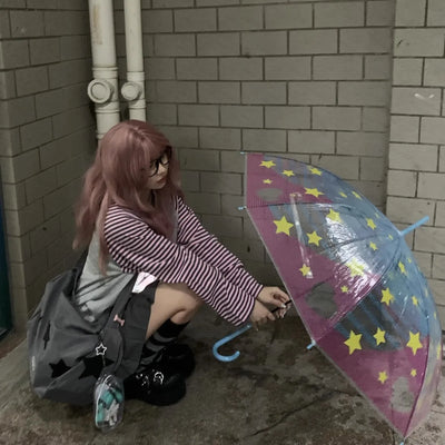 Y2k Harajuku Kawaii Striped Hoodie Women Japanese Fashion Patchwork Cartoon Print Sweatshirt Female Autumn 2023 New In