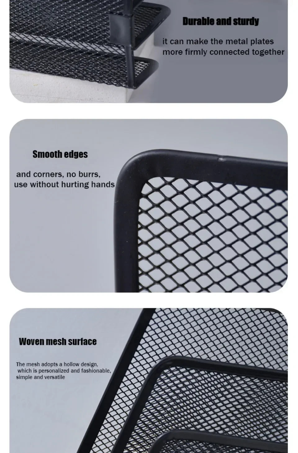 3-layer Papers Trays Notebook Stand Rack Desk Black Metal Iron Mesh Holder for Magazine Document File Book Rack Organizer Office