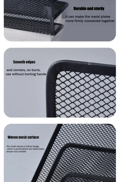 3-layer Papers Trays Notebook Stand Rack Desk Black Metal Iron Mesh Holder for Magazine Document File Book Rack Organizer Office