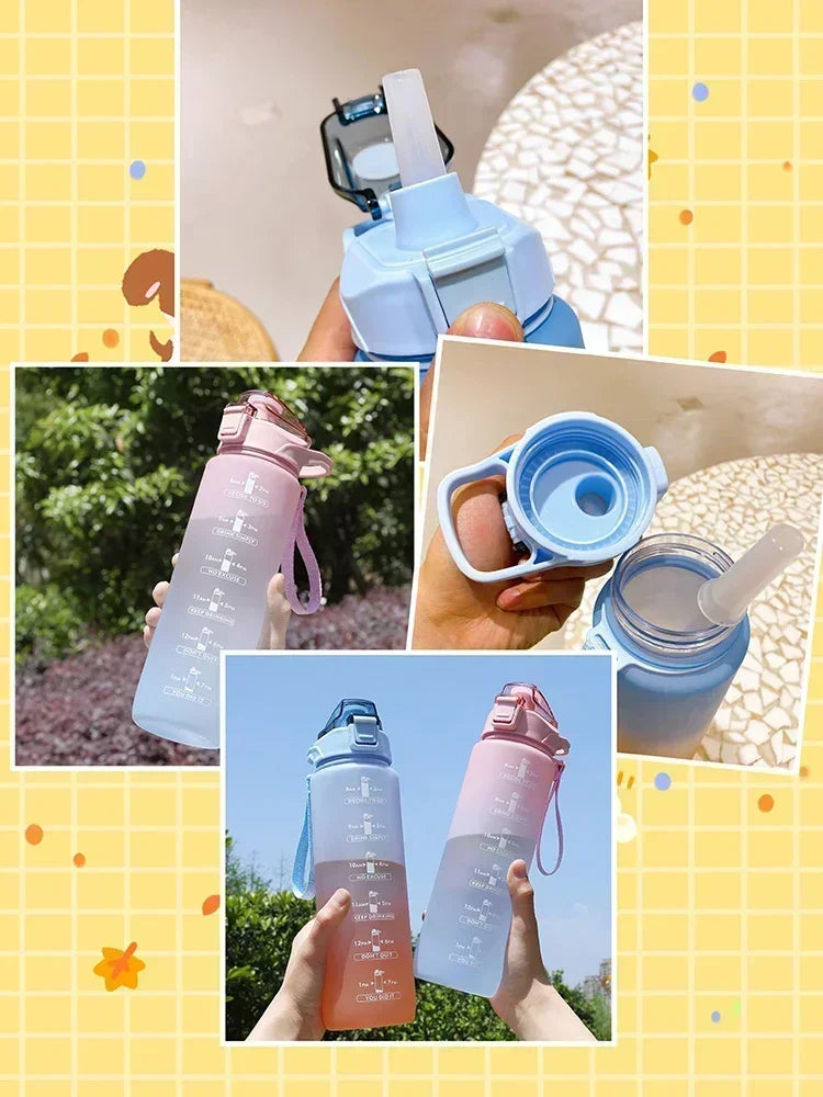 900ml Leakproof Water Bottles with Times To Drink and Straw Motivational Drinking Sports Water Bottle for Fitnes Gym Outdoor