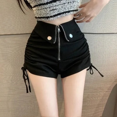 Women's High Waist White Shorts  Summer Spice Girls Drawstring A-line Short Hot Pants  Trendy Lace Up Zip Up Button Down Shorts