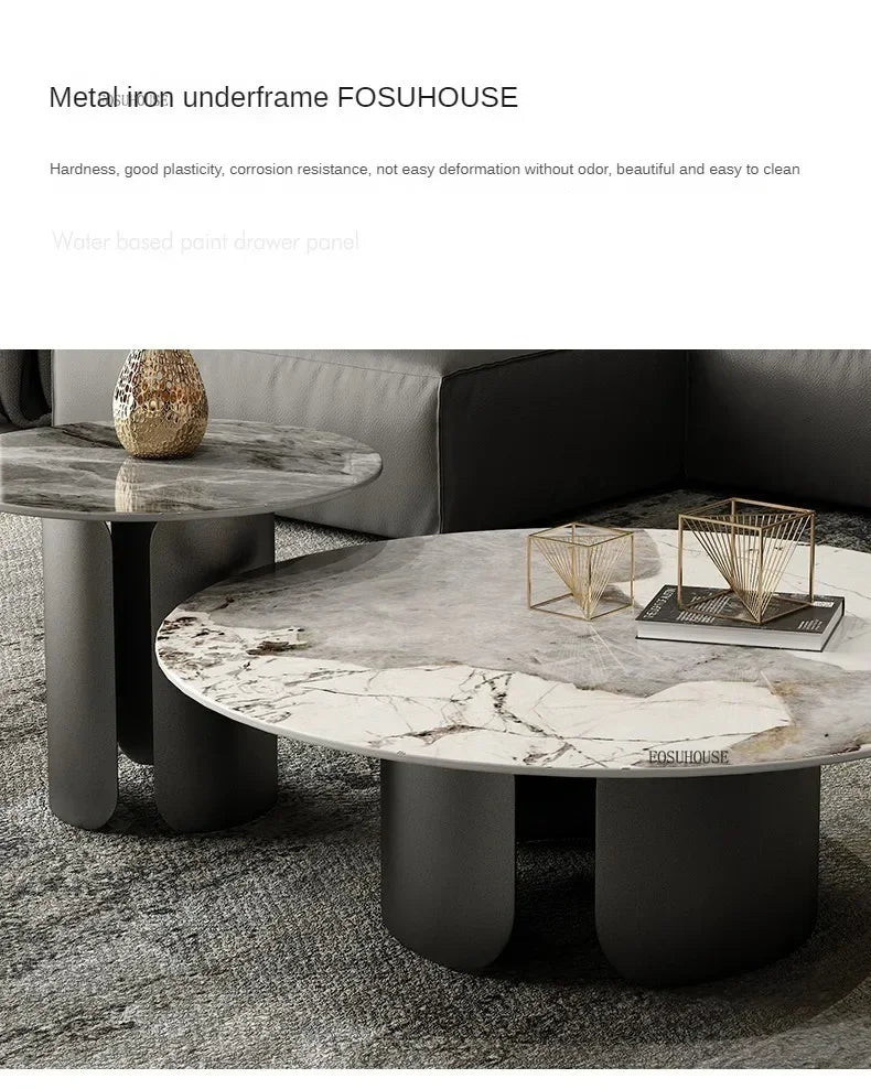 Light Luxury Italian Coffee Tables for Living Room Small Round Rock Slab Designer Table Minimalist Smooth Side Table for Office