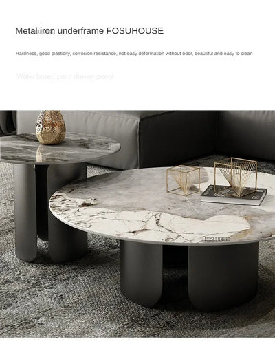 Light Luxury Italian Coffee Tables for Living Room Small Round Rock Slab Designer Table Minimalist Smooth Side Table for Office