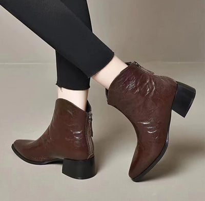 Female Short Shoes Pointed Toe Brown Fur Leather Booties Elegant with Medium Heels Women's Ankle Boots Sale Y2k Autumn Chic Boot