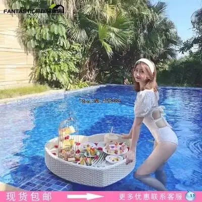 Bali Rattan Tray Swimming Pool Floating Rattan Tray Breakfast Afternoon Tea Dinner Plate Hotel Rattan Basket