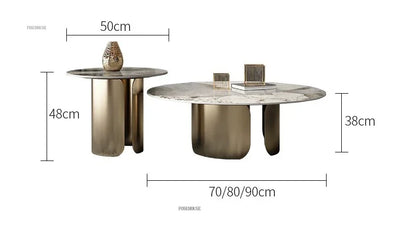 Light Luxury Italian Coffee Tables for Living Room Small Round Rock Slab Designer Table Minimalist Smooth Side Table for Office