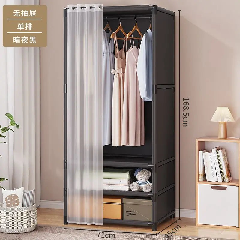 2024 New Wardrobe Household Bedroom Assembly Dustproof Wardrobe Rental Room With Drawer Storage Folding Simple Clothes Organizer