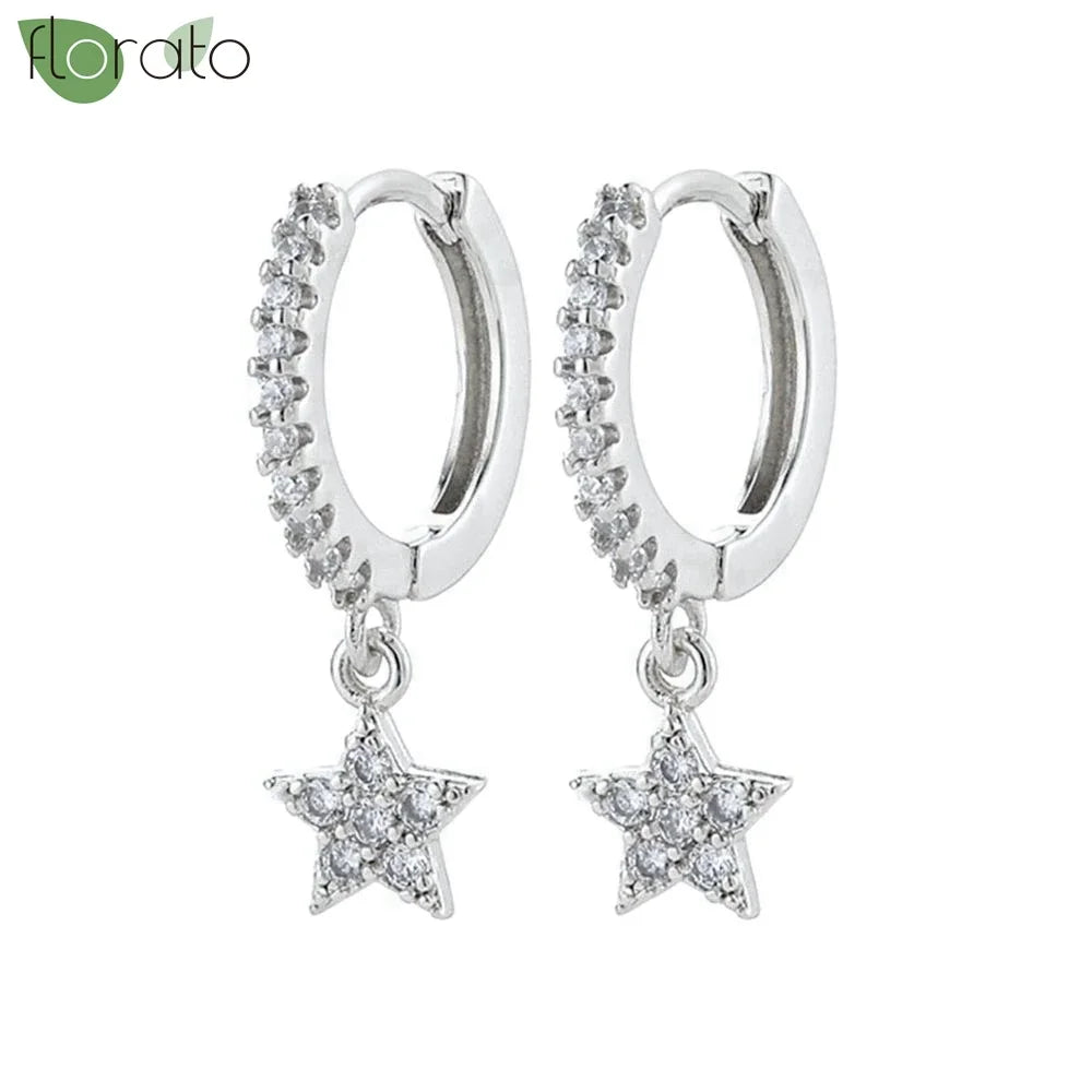 925 Sterling Silver Needle Little Huggies Hoop Earrings for Women Tiny Crystal Zirco Pendant Cartilage Earrings Piercing Jewelry