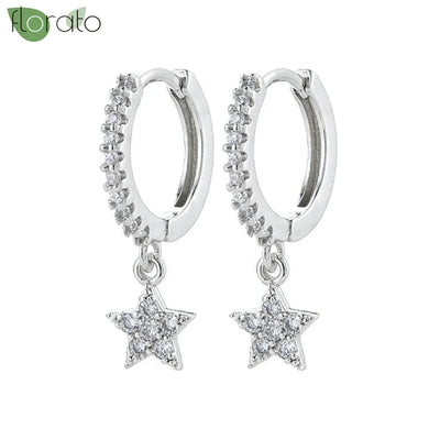 925 Sterling Silver Needle Little Huggies Hoop Earrings for Women Tiny Crystal Zirco Pendant Cartilage Earrings Piercing Jewelry