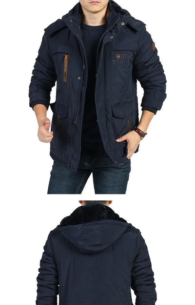 winter Parka Men's Multi-pocket Thickened Fleece-lined Cold-proof Padded Jacket Outdoor Camping Removable Cap Warm Men's Coat