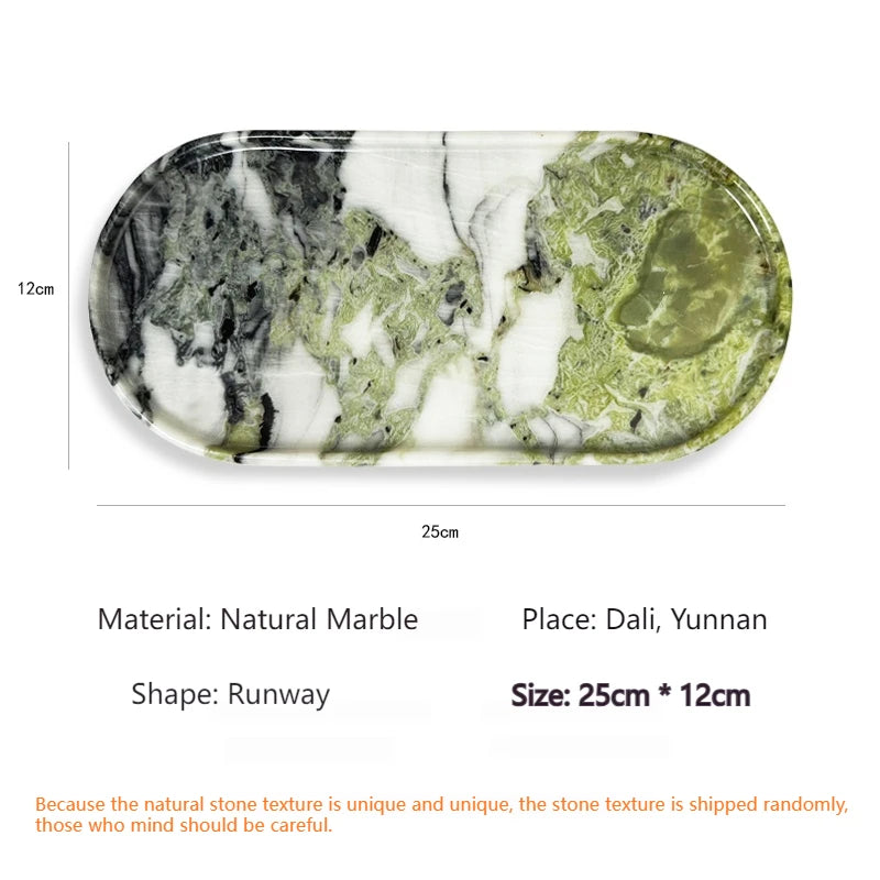 Luxury Green Marble Oval Tray: Bathroom Organizer & Fruit Serving Platter, Waterproof Stone Decor for Hotel Spa Home Kitchen