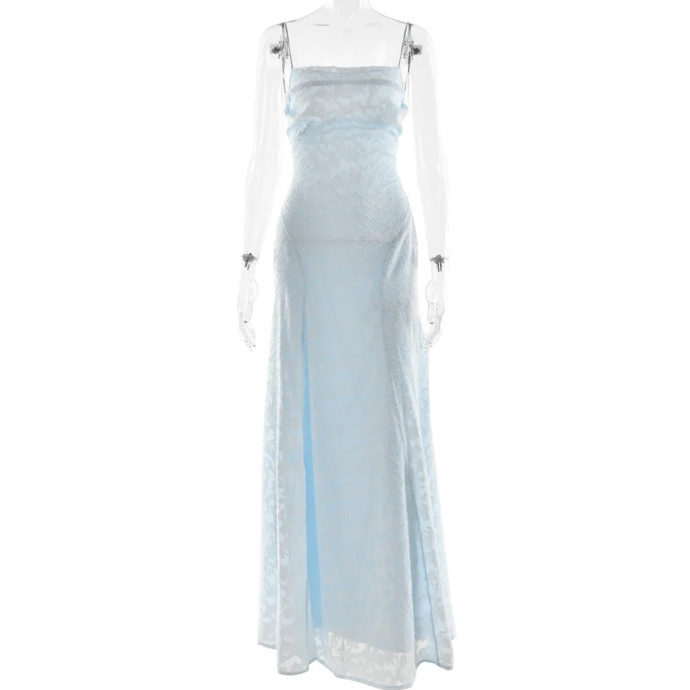 JULISSA MO Sexy Backless Chiffon Bandage Women Maxi Dress Spaghetti Strap Floral Dress Summer Skinny Elegant Party Evening Dress