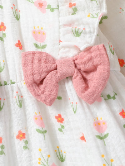 Baby Girls Summer Long Sleeve Printing Love With Bowknot  For Casual Daily Cotton Jumpsuit