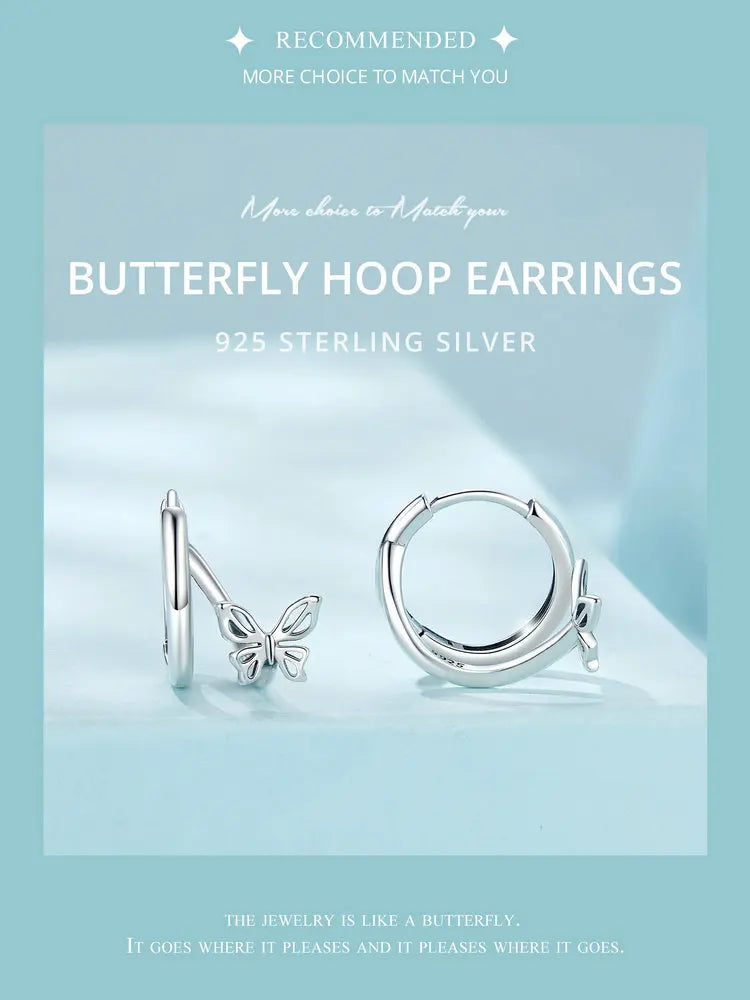 WOSTU Real 925 Sterling Silver Original Butterfly Hoop Earrings Oxidation For Women Wedding Party Daily Gift DIY Fine Jewelry