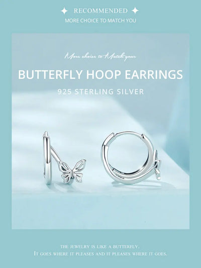 WOSTU Real 925 Sterling Silver Original Butterfly Hoop Earrings Oxidation For Women Wedding Party Daily Gift DIY Fine Jewelry