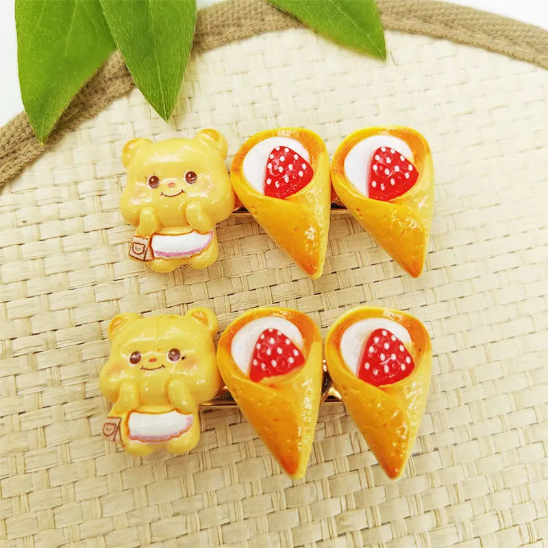 Cute Bread Bear Hair Clip Sweet Bangs Clip for Girls Fashion BB Clips Cartoon Side Clips Cards Headwear Women Lovely Accessories