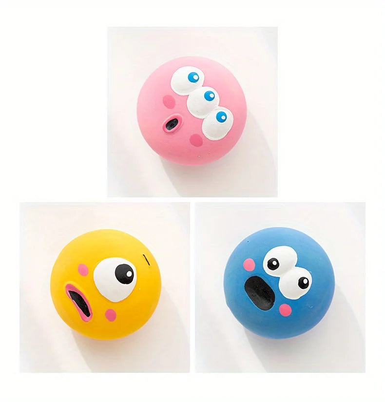 1pc/3pcs/set Dog Sounding Toy With Cute Big Eyeball Design,Pet Durable Latex Chew Interactive Training With Squeaky Dog Toy Ball