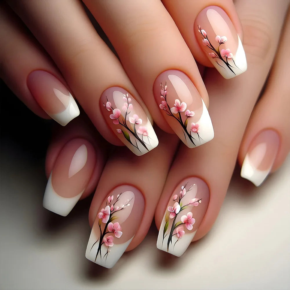 24pcs Square Stick-on Nails Set Goldfish Nail Tips Cheap Nail Seal Summer Beautiful false Nails Wholesale Holiday Press on Nails