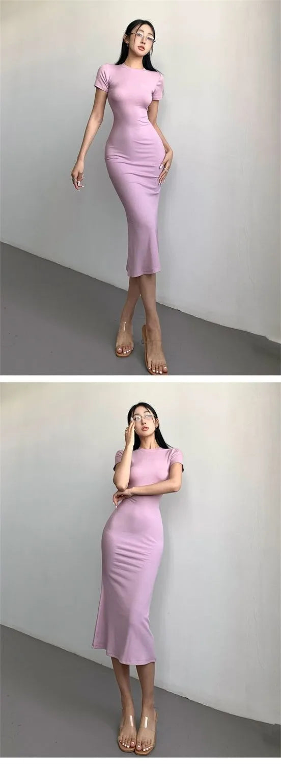 Women's Sexy Slim Fishtail Dresses Temperament Long Dress Short-sleeved Pure Desire To Show Figure Tight Beautiful Hip Skirt