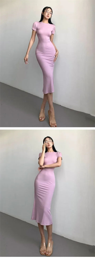 Women's Sexy Slim Fishtail Dresses Temperament Long Dress Short-sleeved Pure Desire To Show Figure Tight Beautiful Hip Skirt