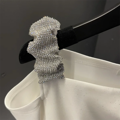 Crop Tops Tshirts for Women Solid Color Diamond Tunic Tees 2024 Ropa Mujer Slim Waist Off Shoulder Fashion Sweet Sexy T-shirt