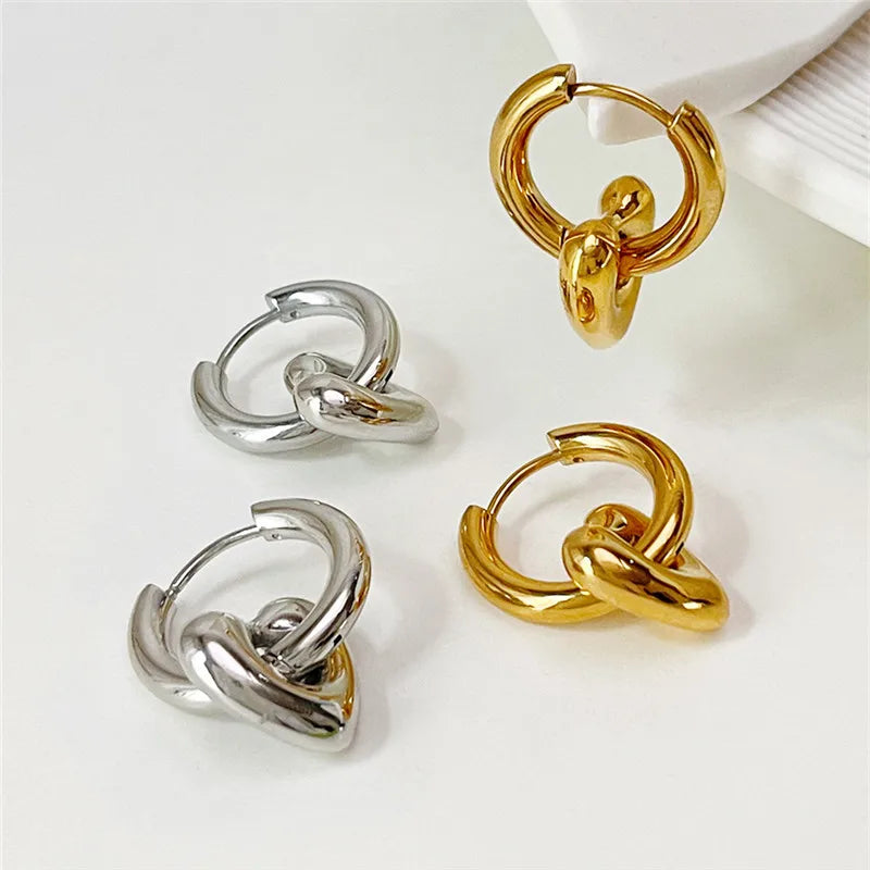 Punk Round Stainless Steel Hoop Earrings For Women Minimalist Geometric Heart-shaped Earrings Statement Jewelry 2023