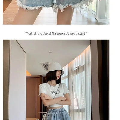 Korean Simplicity High Waist Wide Leg Denim Shorts Fashion Women's Clothing Summer Female All-match Loose Drawstring Shorts