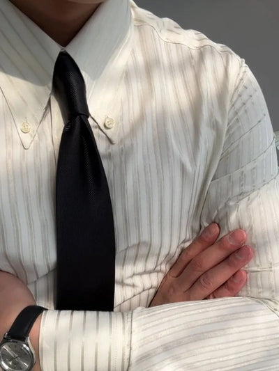 New Daily Business Leisure Mens Stripe Shirt Vintage Single Breasted Slim Fit Office Man Slim Fit Shirts Turn-Down Collar Tops