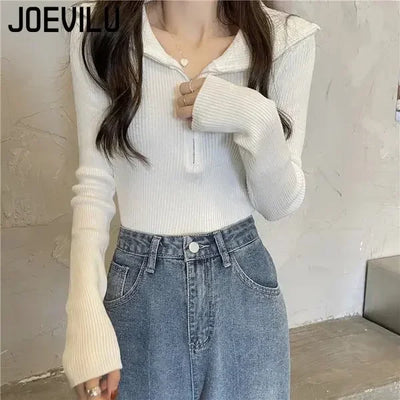 Zip Half Open Collar Knitted Sweater Spring and Autumn Long Sleeve Slim Bottom Shirt Women's Chic Top Pullover Y2k Korean Pulls