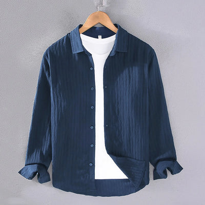 Breathable Long Sleeved Men's Shirts lapel Collar Single Breasted Solid Color Bussiness Casual Versatile Tops for Early Autumn