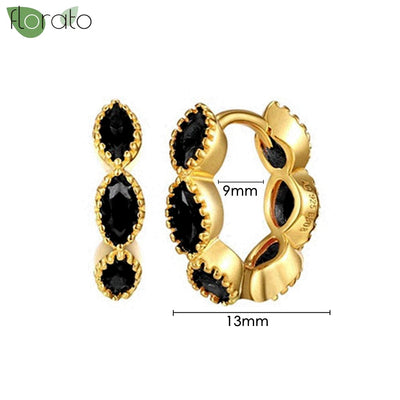925 Sterling Silver Needle Fashion Round Pendant Small Earrings Luxury Gold Hoop Earrings for Women Premium Black Jewelry Gifts