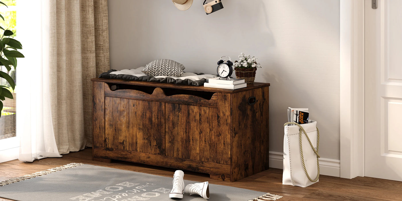 Storage Chest, Storage Trunk with 2 Safety Hinge, 100 cm Lift-Top Storage Bench, Wooden Storage Organizer for Entryway
