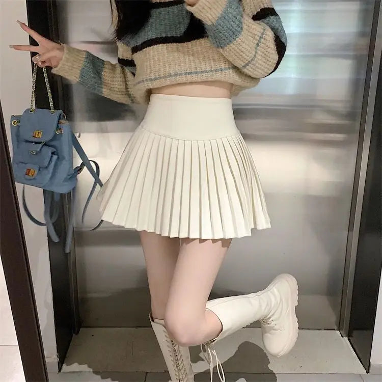 Women's High Waist Pleated Mini Skirt Summer A-Line White Anti Slip Design Skirt for Petite Figure Flattering Y2k Kawaii Skirts