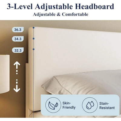 Bedroom Furniture, Full/Queen/king Size Bed Frame Adjustable Headboard, Faux Leather Platform Bed, Easy Assembly