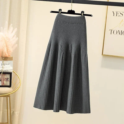 2025 Women's High Waisted Thickened Knitted Skirt Mid-length Wool Skirt All-match A-line Long Skirt Autumn Winter Skirts Female