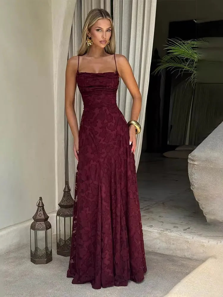 JULISSA MO Sexy Backless Chiffon Bandage Women Maxi Dress Spaghetti Strap Floral Dress Summer Skinny Elegant Party Evening Dress