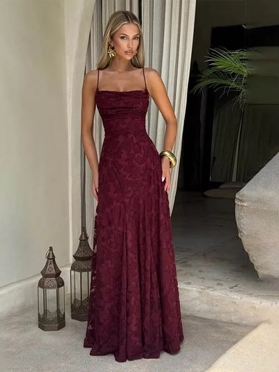 JULISSA MO Sexy Backless Chiffon Bandage Women Maxi Dress Spaghetti Strap Floral Dress Summer Skinny Elegant Party Evening Dress