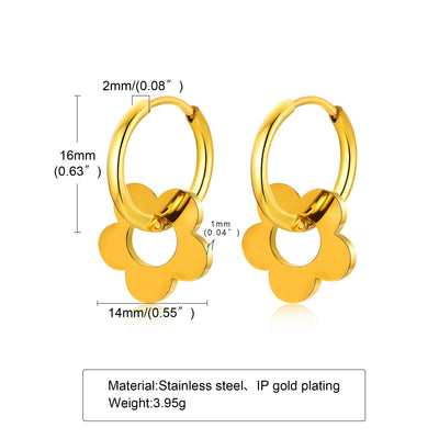 Gold Color Flower Earrings, Stainless Steel Huggie Hoop Earrings, Hypoallergenic Retro Style Bohe Ear Jewelry