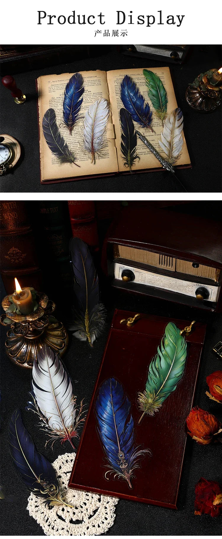 Journamm 5pcs/pack Big Size Feathers Stickers Waterproof PET DIY Scrapbooking Art Collage Junk Journal Decor Sticker Stationery