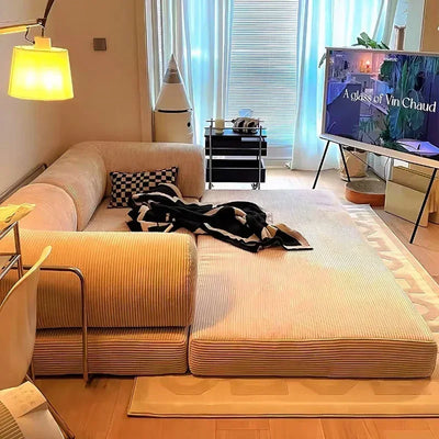 Italian Compressed Soft Sofa Convenient Minimalist Retro Corduroy Sofa Bed Foldable Washable Customizable for Living Room