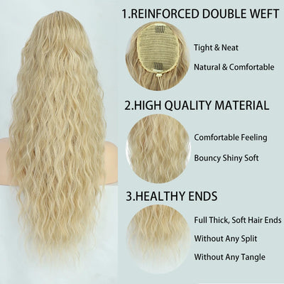 Curly Wavy Drawstring Ponytail Extension Long Clip In Ponytail Hair Extensions for Black Women Blonde Synthetic Fake Hairpieces
