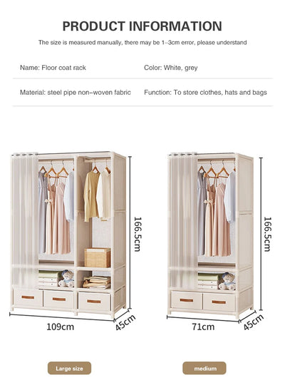 2024 New Wardrobe Household Bedroom Assembly Dustproof Wardrobe Rental Room With Drawer Storage Folding Simple Clothes Organizer