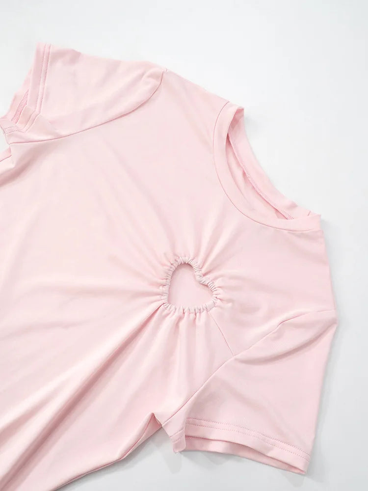 Love Hollow Out Short Sleeve Mini Dress Pink White Black Casual Dresses Womens Summer Clothes N85-BD16